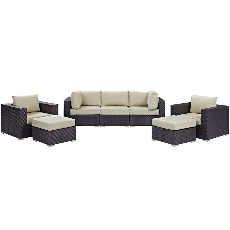 Convene 7 Piece Outdoor Patio Sectional Set - Espresso Beige