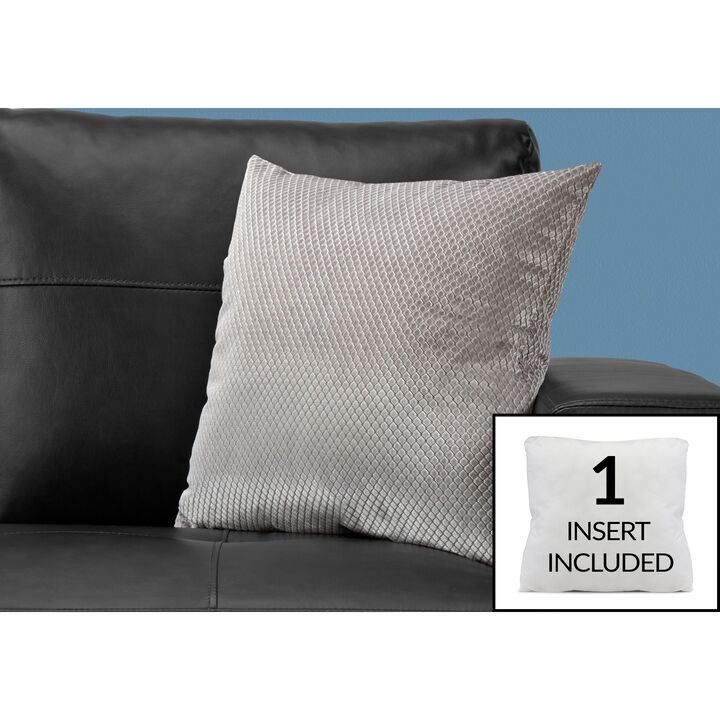 Monarch Specialties I 9306 Pillows, 18 X 18 Square, Insert Included, Decorative Throw, Accent, Sofa, Couch, Bedroom, Polyester, Hypoallergenic, Grey, Modern