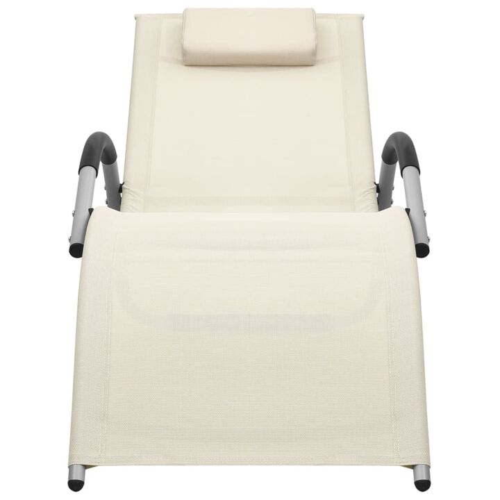 vidaXL Sun Lounger for Patio and Beach Use - Weather-Resistant Textilene in Cream and Gray, Sturdy Aluminum & Powder-Coated Steel Frame, Equipped with Pillow