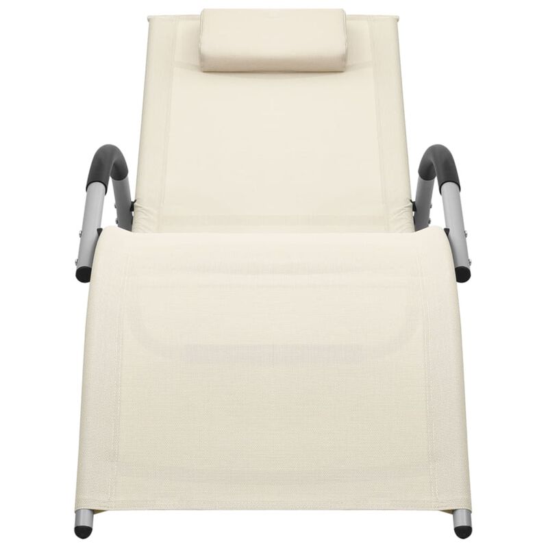 vidaXL Sun Lounger for Patio and Beach Use - Weather-Resistant Textilene in Cream and Gray, Sturdy Aluminum & Powder-Coated Steel Frame, Equipped with Pillow