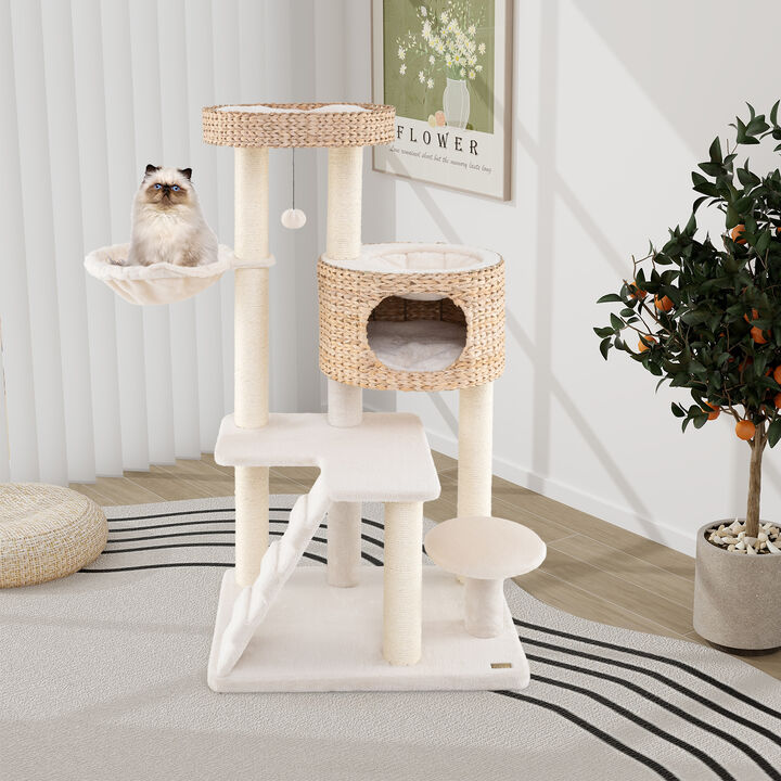 Modern Cat Tree for Indoor Cats with Cattail Fluff Condo and Top Perch