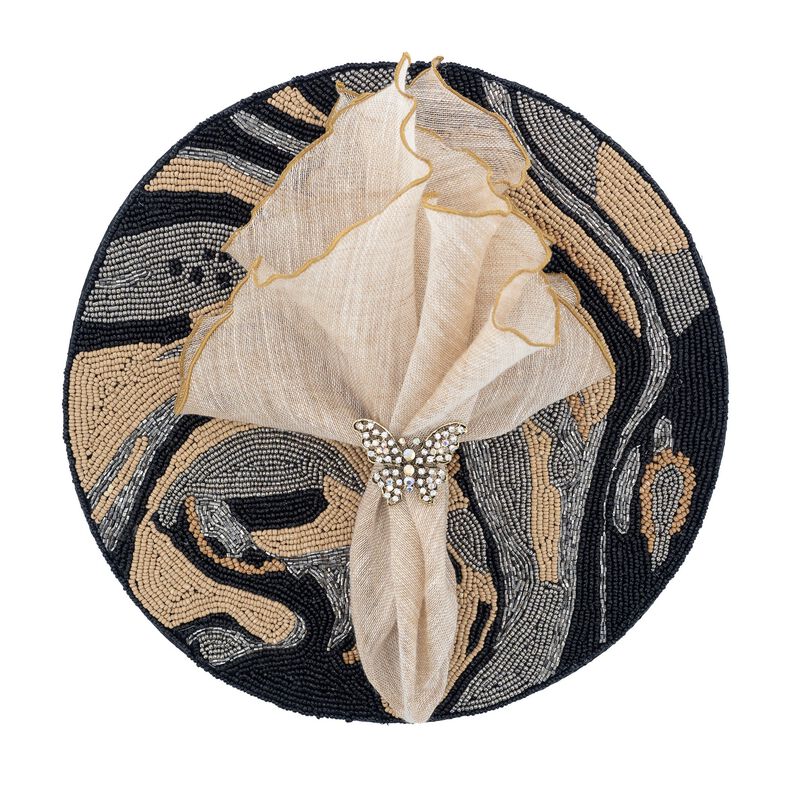 Gold Linen Napkins With Gold Ruffled Edges, Set of 4