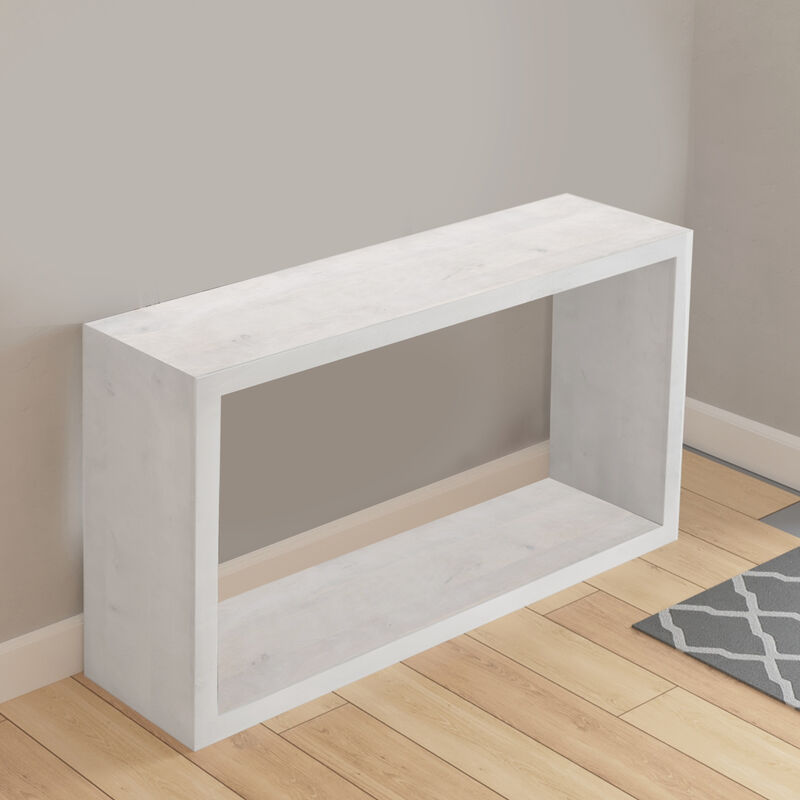 Keli 52 Inch Sofa Console Table, Mango Wood Handcrafted Open Frame, Rustic Washed White