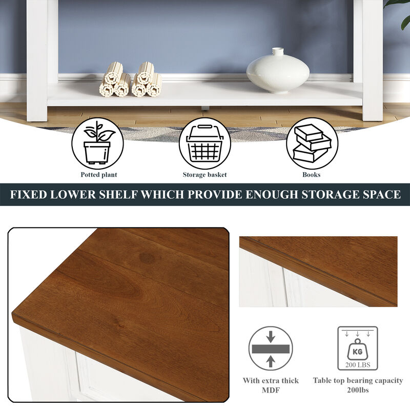 Gewnee Solid Pine Wood Console Table Entryway table with Drawers and Shelves, White
