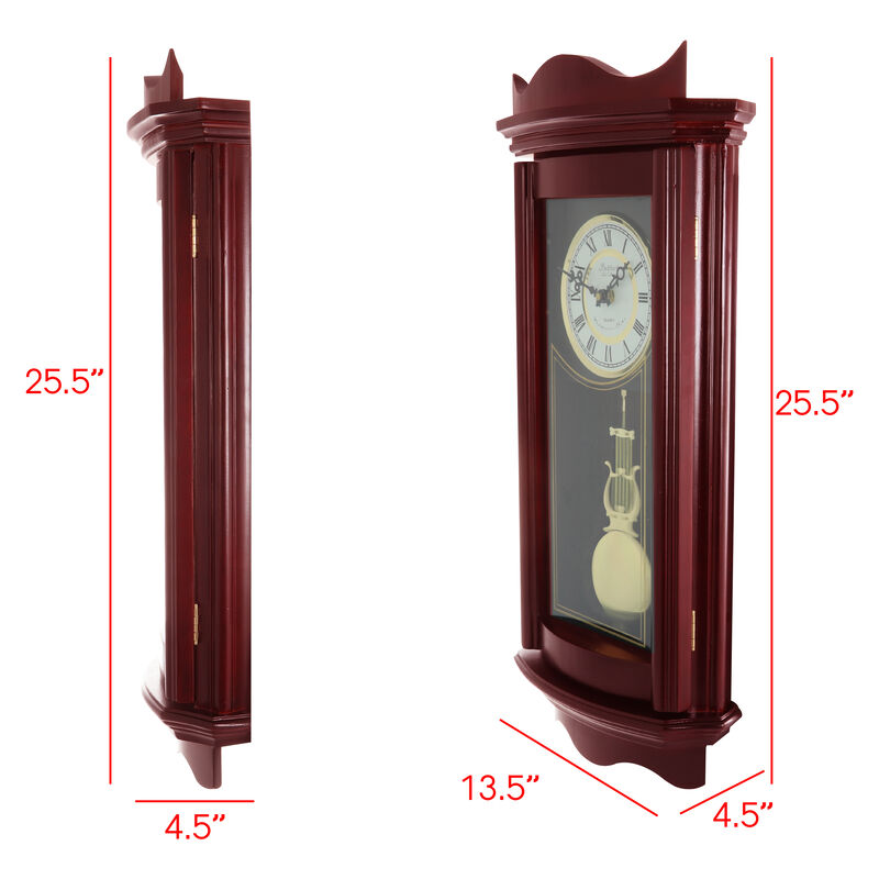 Bedford Clock Collection Weathered Chocolate Cherry Wood 25 Inch Wall Clock with Pendulum