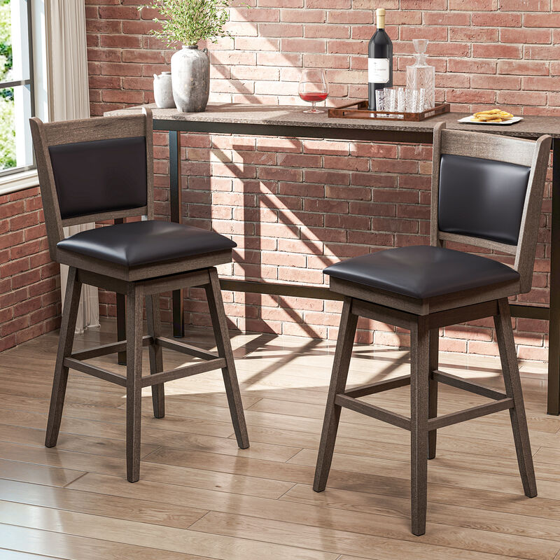 Padded Bar Stools Set of 2 with Swivel Seat and Footrest