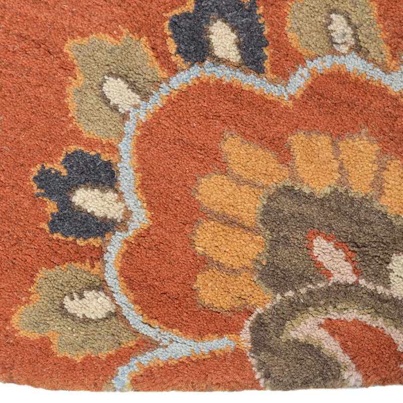 RUGSOTIC CARPETS HAND TUFTED WOOL ECO-FRIENDLY AREA RUGS  - 8'x8', Round Shape, Orange, Floral Modern Design, High Pile Thick Handmade Anti Skid Area Rugs for Living Room, Bed Room (K00151)