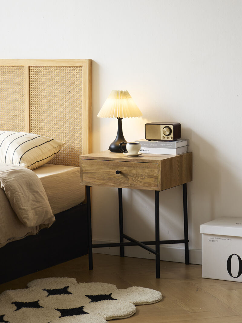 Bedside Table Night Stand in Wood and Metal