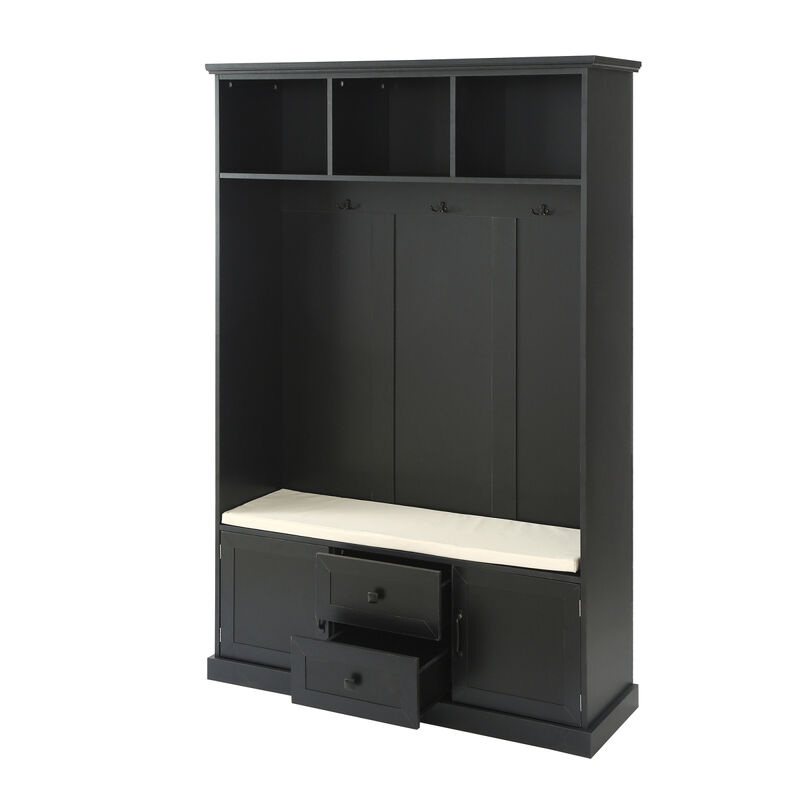 Black Hall Tree with 3 Hooks and Bench