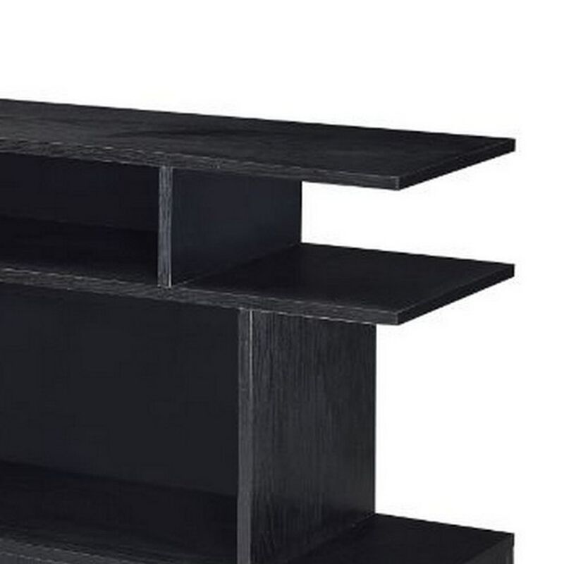 Sofa Table with 2 Open Compartments and Extended Sides, Black-Benzara