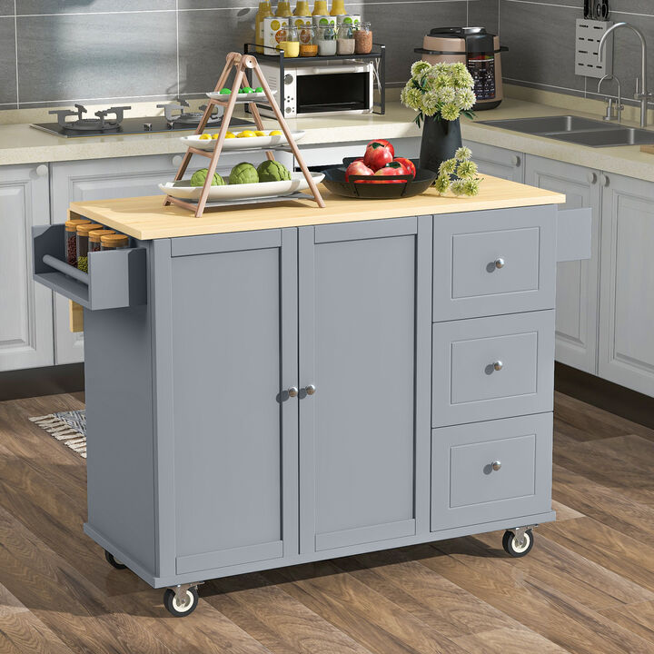 Streamdale Rolling Kitchen Island w/ Wood Top, Cabinet & Drop Leaf