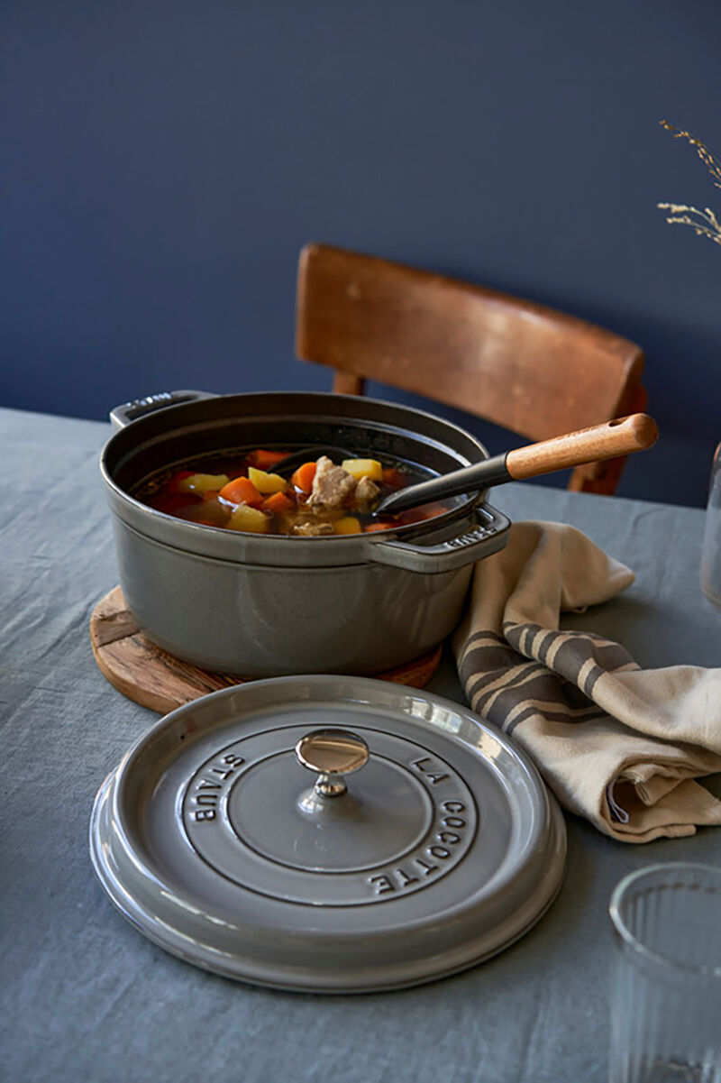 Staub Cast Iron Round Cocotte, Dutch Oven, 4-quart, serves 3-4, Made in France, White