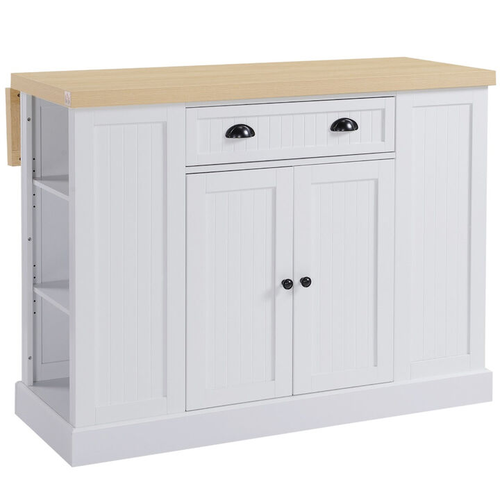 White Kitchen Helper: Freestanding Island Table with Drop Leaf