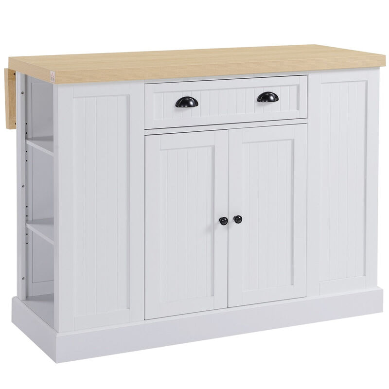 White Kitchen Helper: Freestanding Island Table with Drop Leaf
