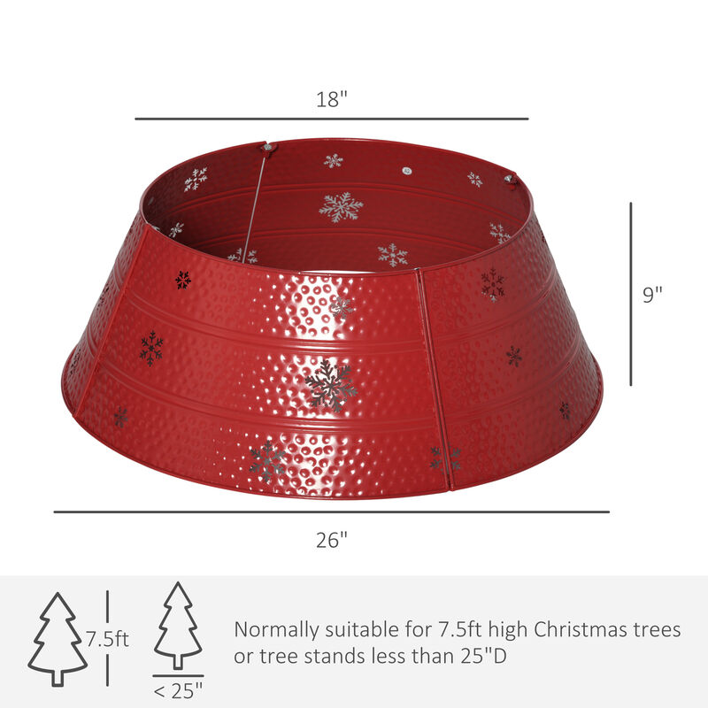 Christmas Tree Collar Steel Tree Ring Skirt Decor w/ Snowflake, 26" Base, Red
