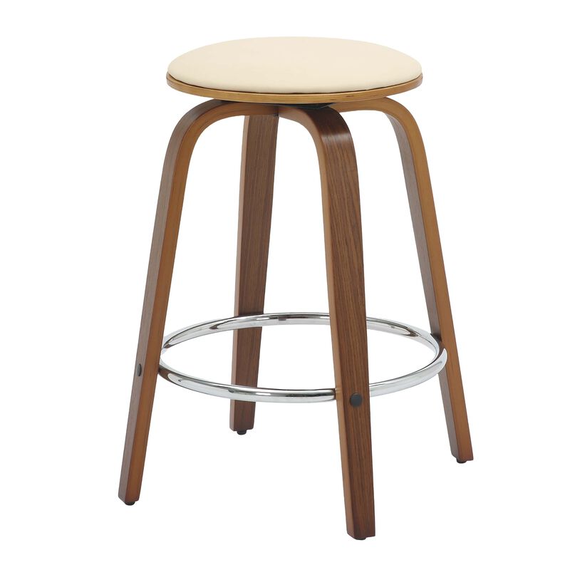 LeisureMod Pelya Modern Swivel Counter Stool Upholstered in Leather in Taupe