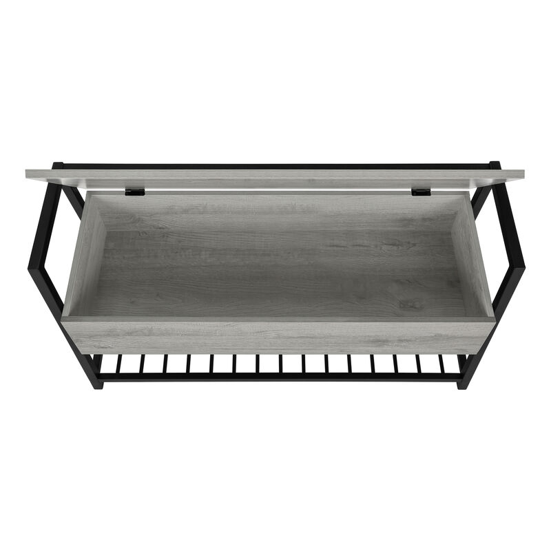 Monarch Specialties I 4500 Bench, Entryway, Hallway, Storage, 42" Rectangular, Metal, Laminate, Grey, Black, Contemporary, Modern