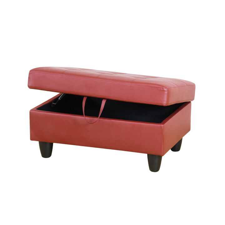 34 in. W Red Faux Leather Rectangle Ottoman with Storage
