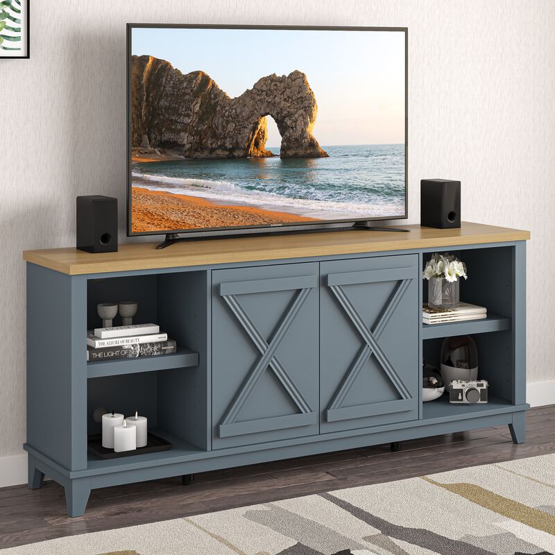 FESTIVO 70" TV Stand w/ Patterned Doors & Two-Tone Finish Fits TVs up to 75"