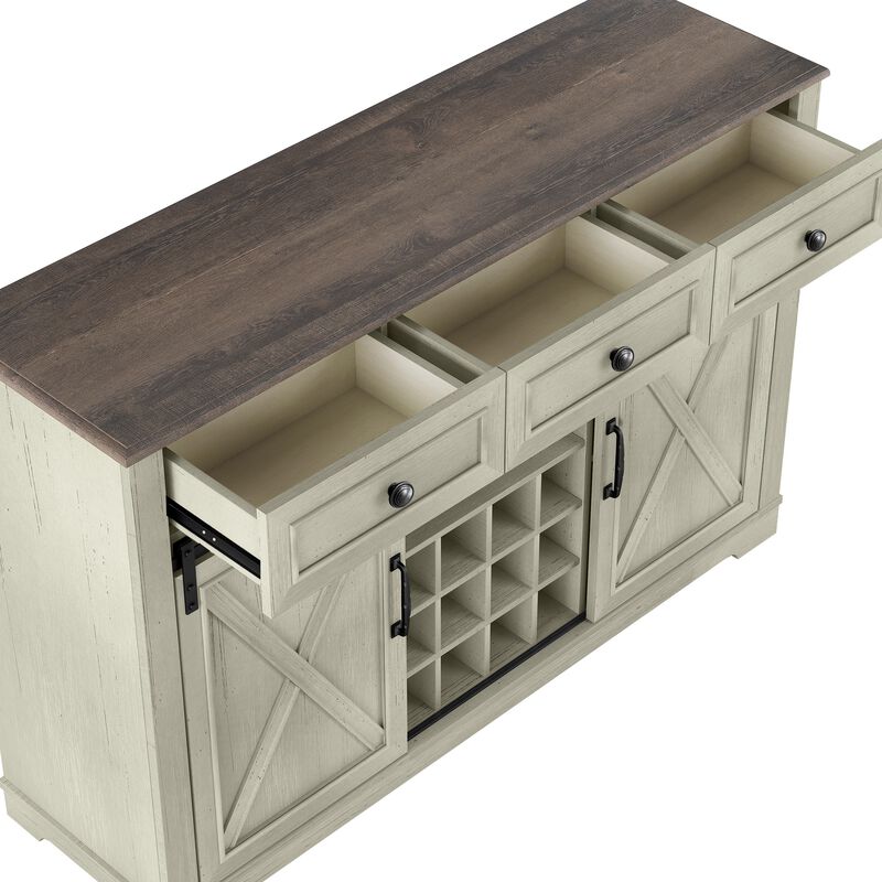 FESTIVO 54" Farmhouse Buffet Sideboard with Wine Rack & Glass Storage in Brown