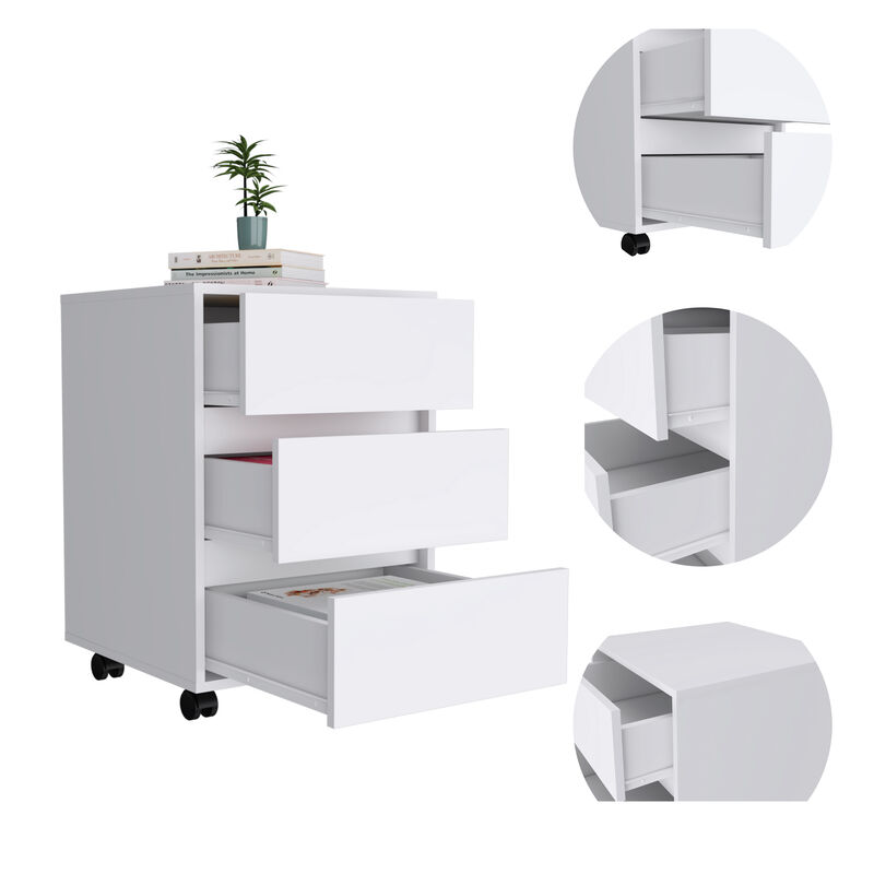 DEPOT E-SHOP Ibero 3 Drawer Filing Cabinet, Four Casters, Three Drawers, Top Surface, White