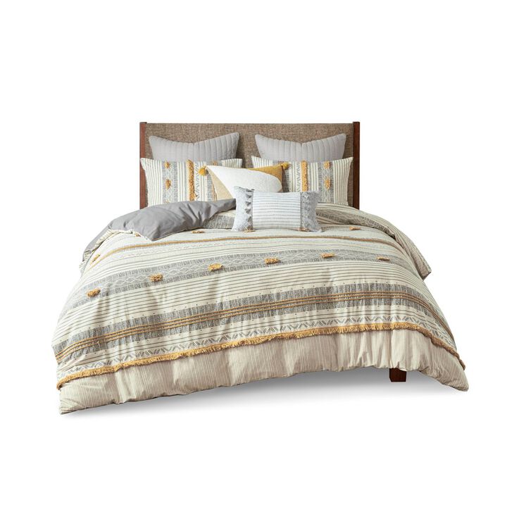Gracie Mills Belinda Serene Stripe 3-Piece Cotton Duvet Cover Set