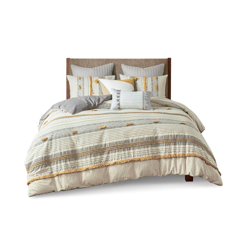 Gracie Mills Belinda Serene Stripe 3-Piece Cotton Duvet Cover Set