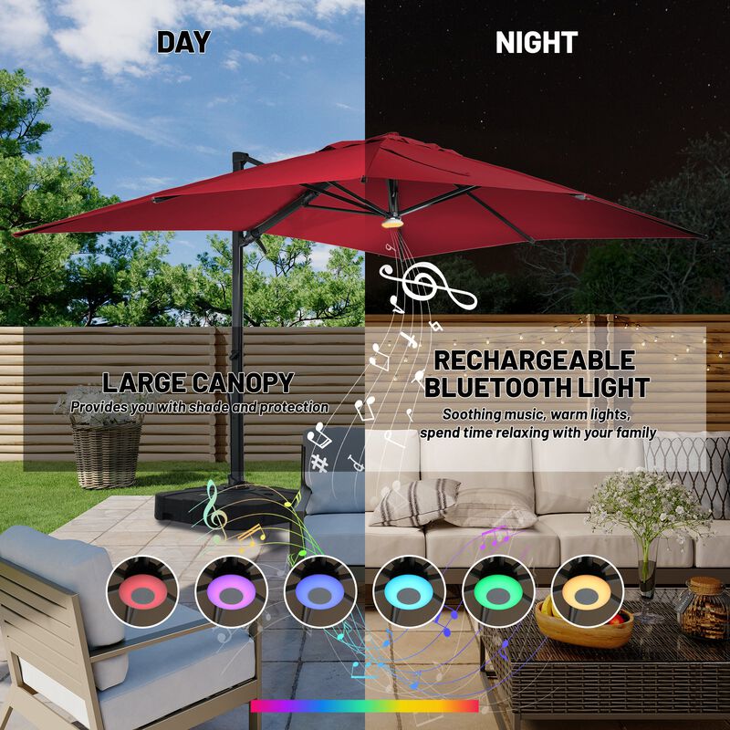 10x13 ft. 360° Rotation Cantilever Patio Umbrella with BaseandBT in Red