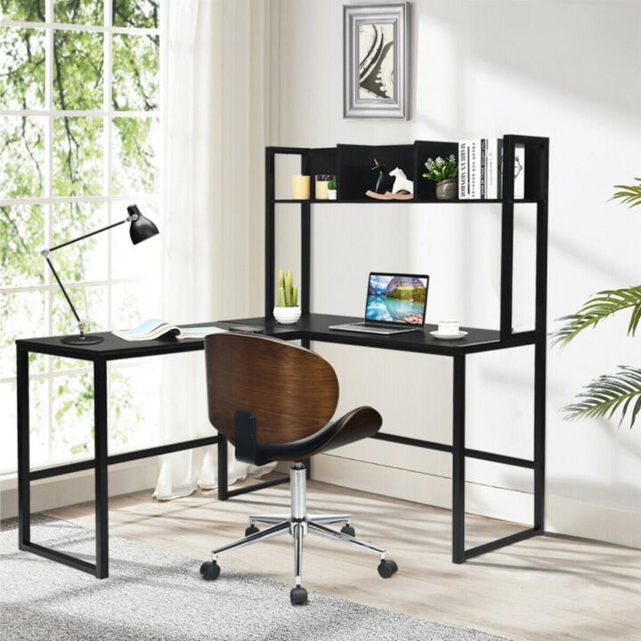 Hivvago Reversible L-Shaped Corner Desk with Storage Bookshelf
