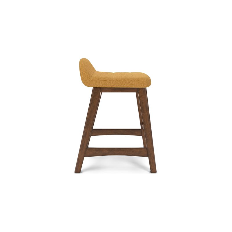 Jeyn Counter Stool with Footrest Set of 2, Brown Hardwood, Yellow Seat - Benzara