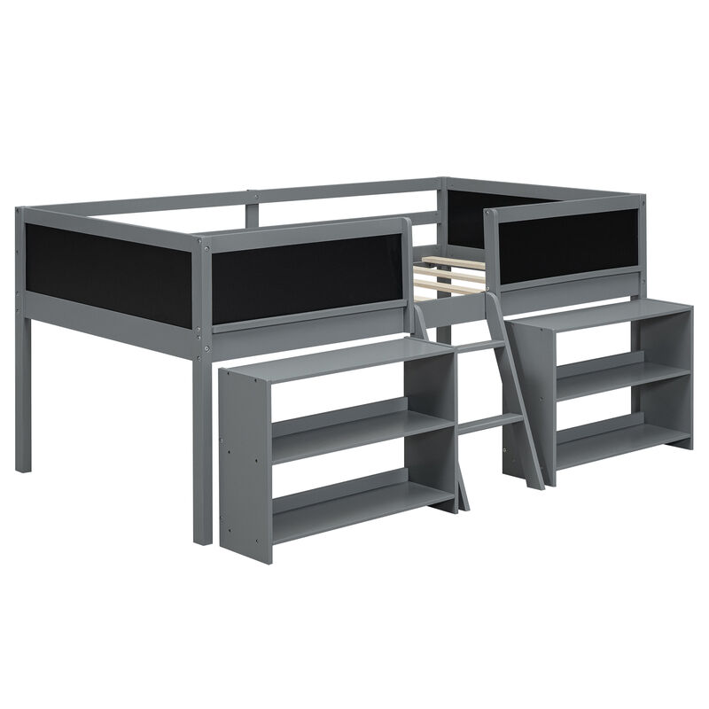 Merax Low Loft Bed with 2 Movable Shelves