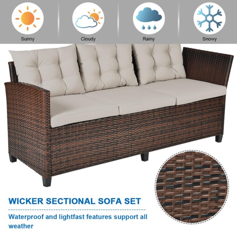 Hivvago 3 Pieces Hand-Woven Rattan Outdoor Sofa Set with Dining Table