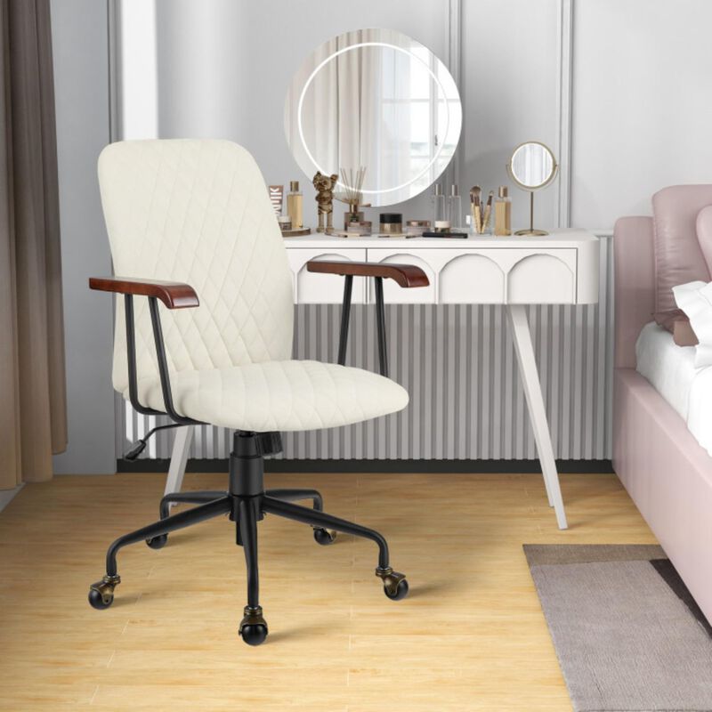 Hivvago Velvet Home Office Chair with Wooden Armrest