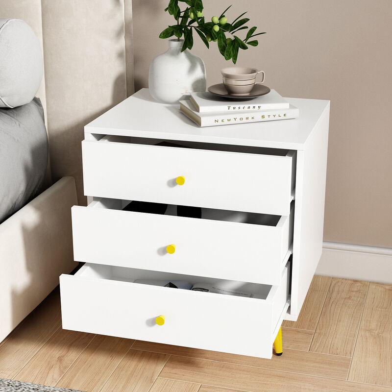 FUFU&GAGA Nightstand with Contemporary Design, 3 Drawers, Durable Composite Material, (19.7" W x 15.7" D x 20.8" H), White