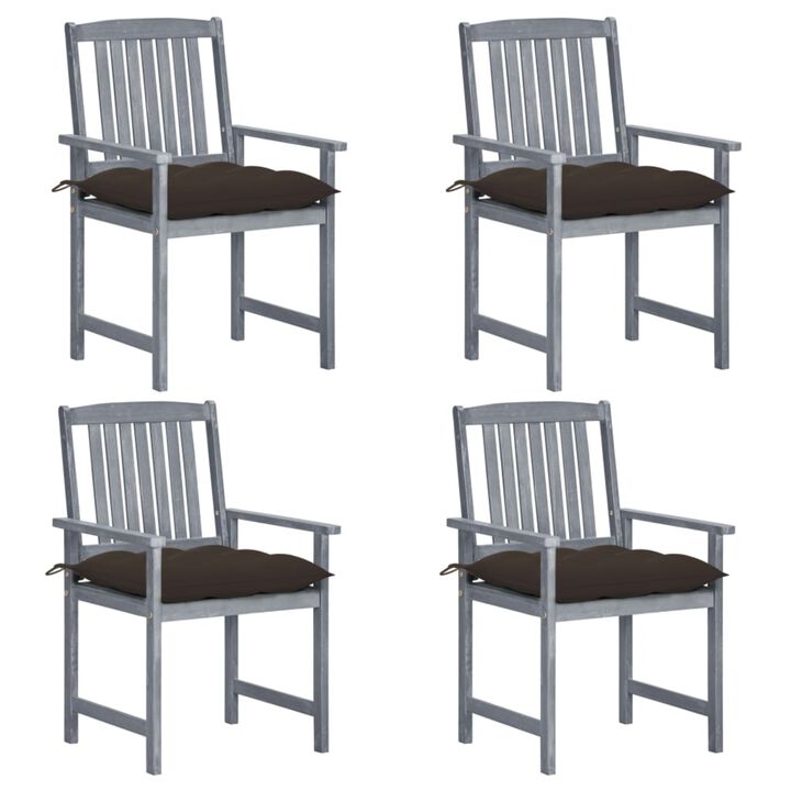 vidaXL Director's Chairs with Cushions 4 pcs Gray Solid Acacia Wood