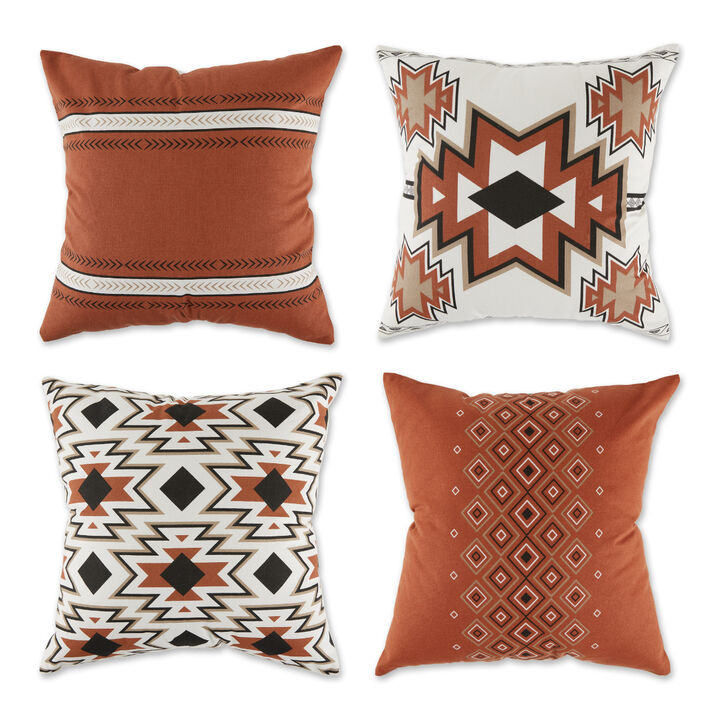 Set of 4 Clay Brown Aztec Throw Pillow Covers 18"
