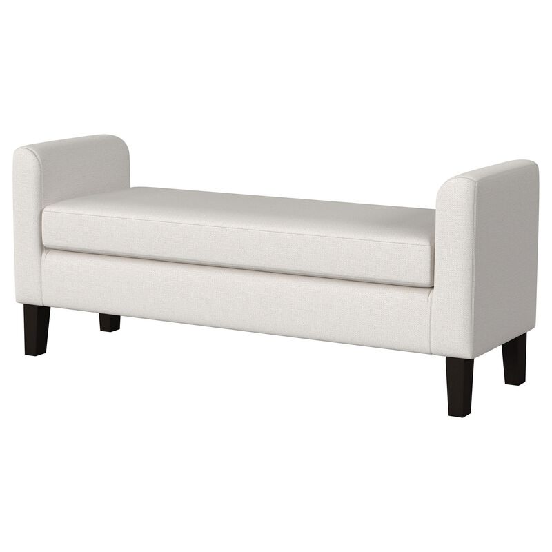 Reyan Accent Bench, Ivory Fabric, Foam Cushions, Black Wood, 60 Inch - Benzara