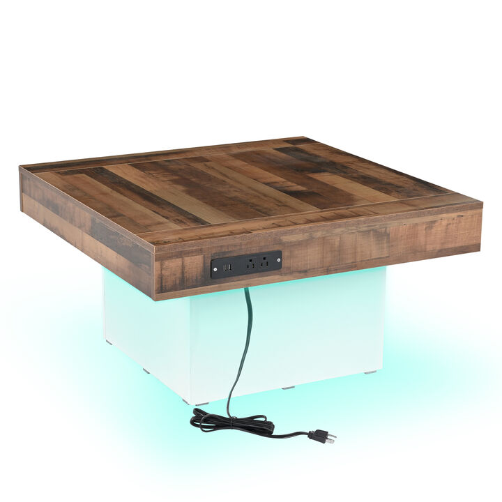 Merax Farmhouse Coffee Table with 2 USB Ports and LED Light