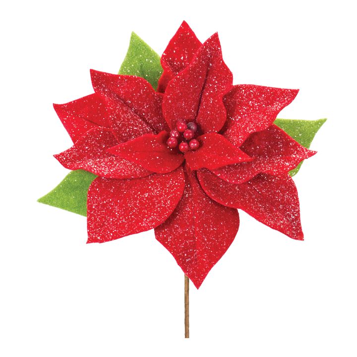 Poinsettia Artificial Flower Stem for Holiday and Christmas Décor (Set of 2)