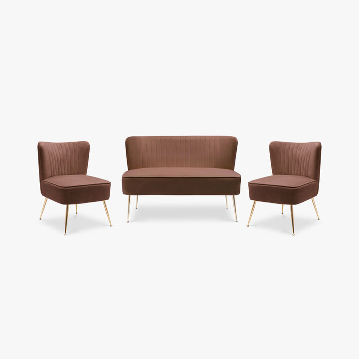 WestinTrends Mid Century Modern Tufted Velvet Loveseat Sofa and Chair Set