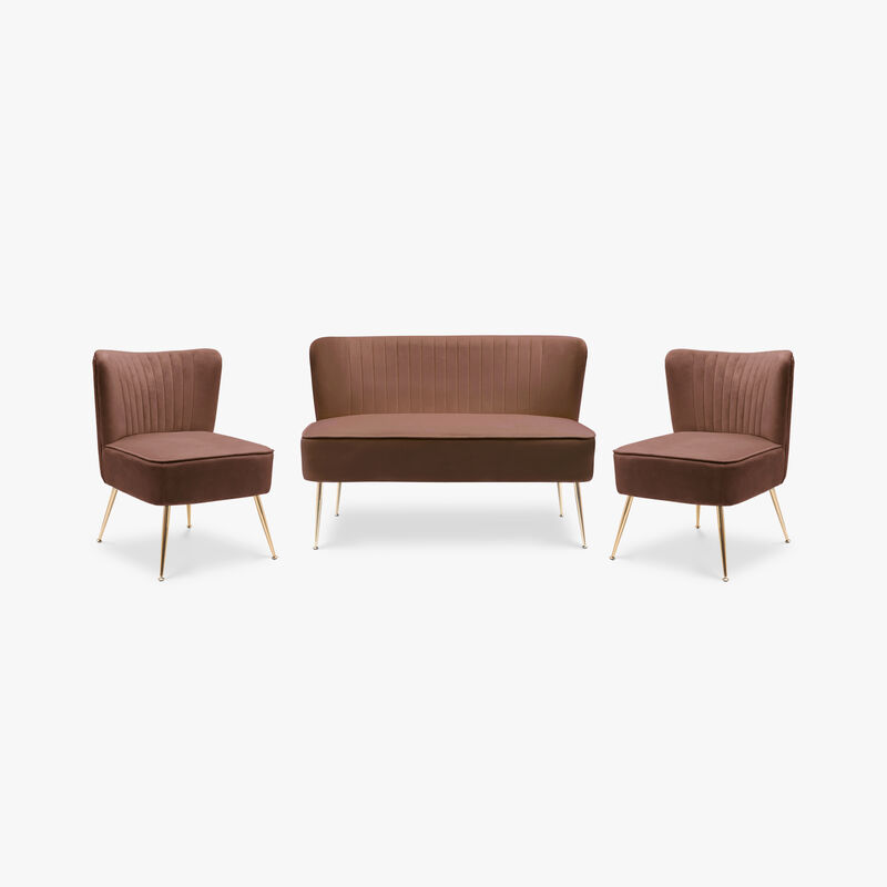 WestinTrends Mid Century Modern Tufted Velvet Loveseat Sofa and Chair Set