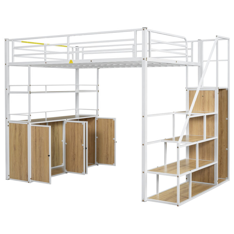 Merax Metal Loft Bed with Storage Staircase and Wardrobe