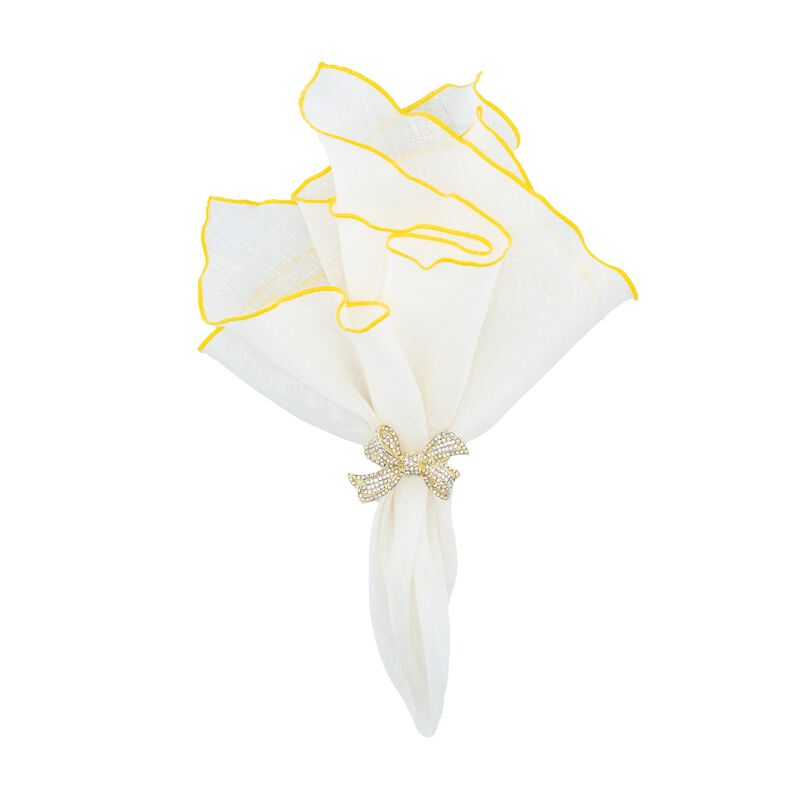 Linen Napkins With Yellow Ruffled Edges, Set of 4