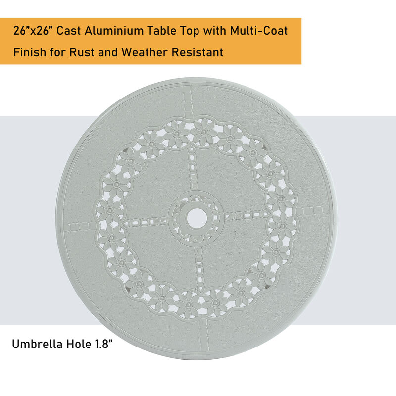 Mondawe Premium Cast Aluminum Round Outdoor Table with Umbrella Hole � Weather-Resistant and Sturdy