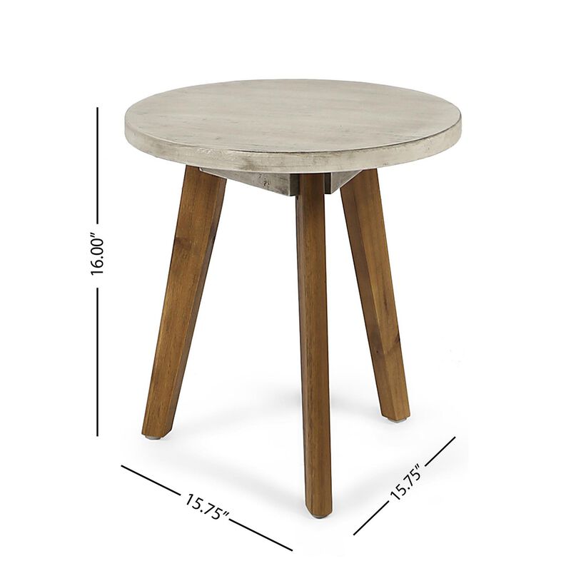 Ina Side End Table, Angled Legs, 16 Inch Round Gray Top, Acacia Wood - Benzara