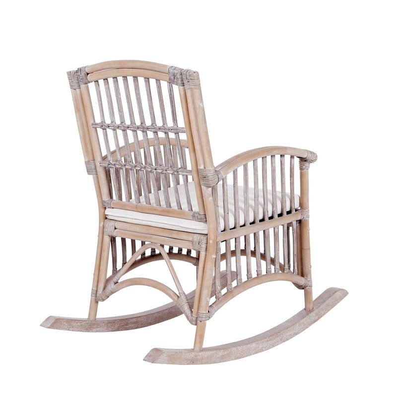 Swayze Bohemian Farmhouse Woven Rattan/Wood Rocking Chair