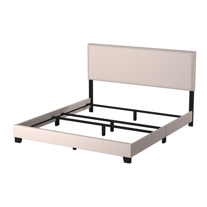 Ivory Upholstered Eastern King Bed-Benzara
