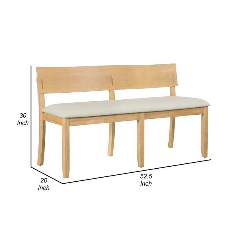 Celi 53 Inch Dining Bench, Cream Fabric Seat, Natural Brown Wood Frame - Benzara