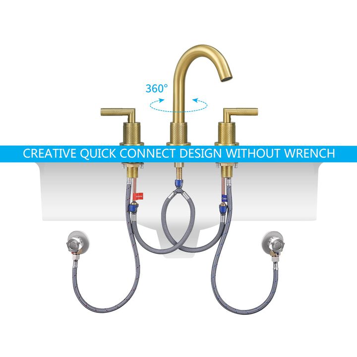 Stainless Steel Bathroom Faucet, Widespread 2-Handle Sink Faucet with Drain & Hoses