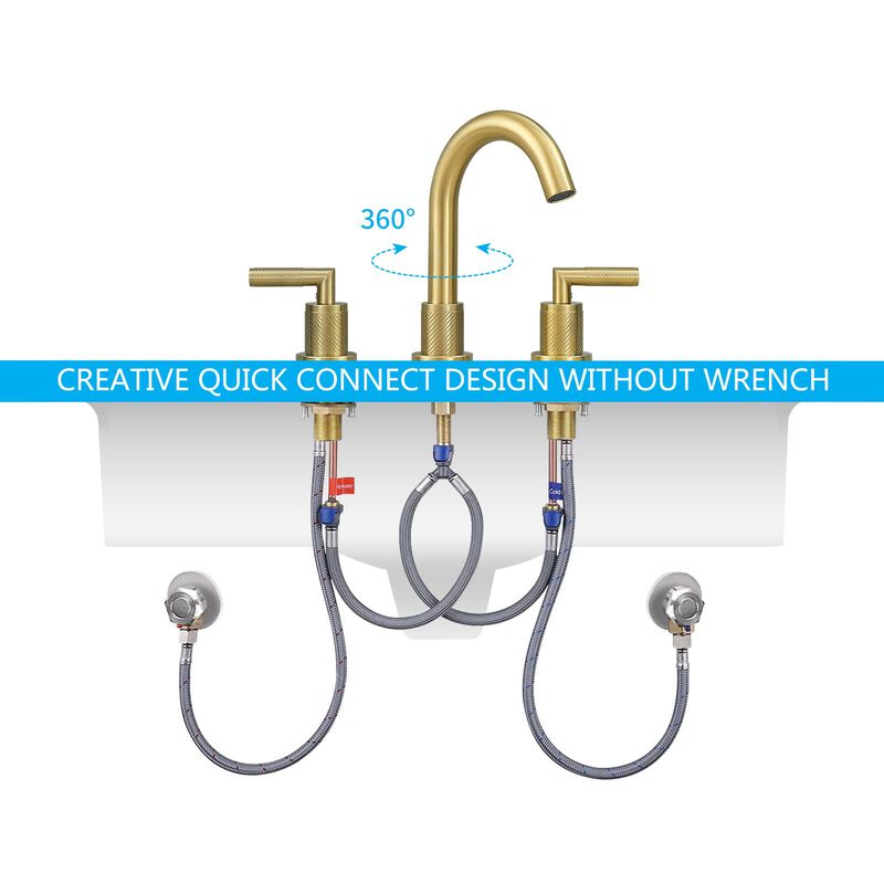 Stainless Steel Bathroom Faucet, Widespread 2-Handle Sink Faucet with Drain & Hoses